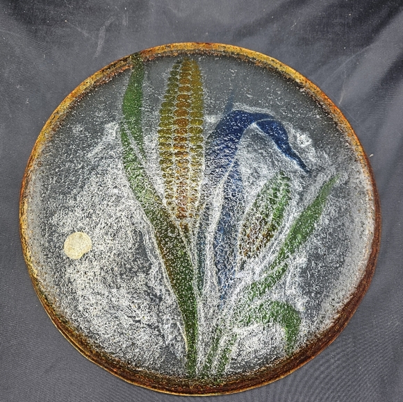 Artglass Fused Glass Plate Tray Corn Made In Israel Orig Sticker - Picture 7 of 9